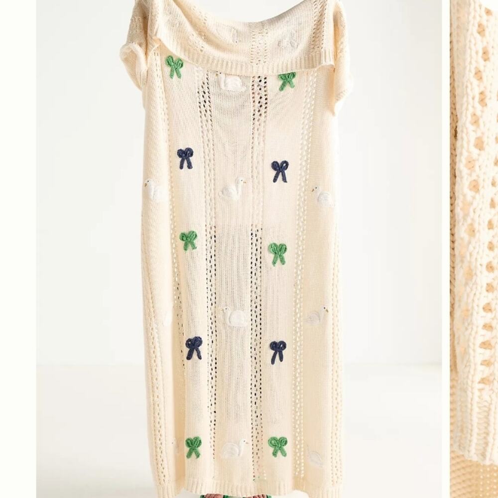 Anthropologie Isabella Cotton Crochet Knit Throw Blanket New